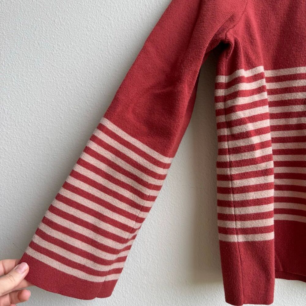 Roolee Denton Teal Orange Red Striped Bell Sleeve Boho Sweater Size Medium - Picture 3 of 8